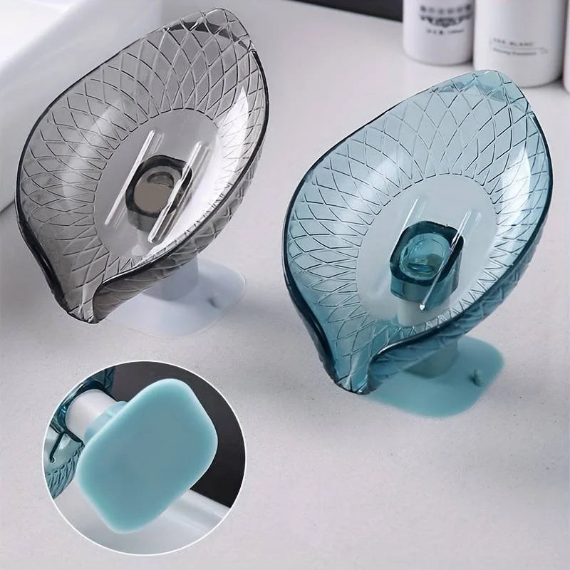 1Pc Leaf Design Drain Soap Box with Suction Cup Decorative Plastic Self Draining Bathroom Soap Tray Bathroom Organizers Storage