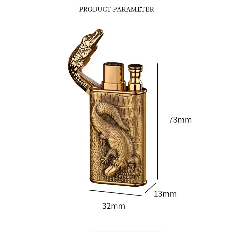 2024 3D Relief Dragon Crocodile Double Fire Lighter Metal Windproof Jet Fire Open Fire Conversion Gas Lighter Smoking Men's Gift