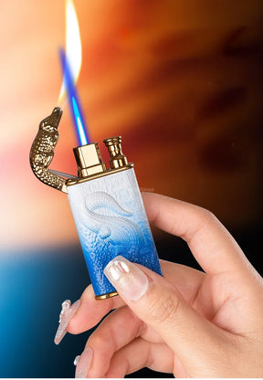 2024 3D Relief Dragon Crocodile Double Fire Lighter Metal Windproof Jet Fire Open Fire Conversion Gas Lighter Smoking Men's Gift