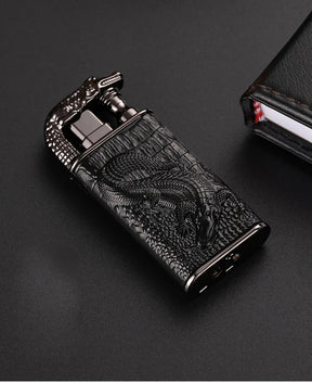 2024 3D Relief Dragon Crocodile Double Fire Lighter Metal Windproof Jet Fire Open Fire Conversion Gas Lighter Smoking Men's Gift